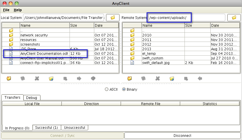 selecting target folder on ftp server